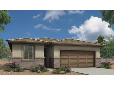 One-story home with brown garage door and brick accents at 18191 W Cielo Grande Ave, Surprise, AZ 85387