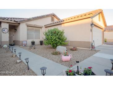 Landscaped front yard with stone pathway, and drought-tolerant plants at 664 W Jardin Dr, Casa Grande, AZ 85122