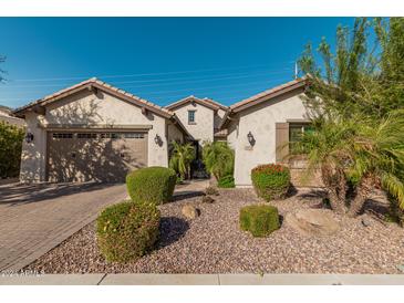 Single-story home with a two-car garage and well-manicured landscaping at 20526 E Raven Dr, Queen Creek, AZ 85142