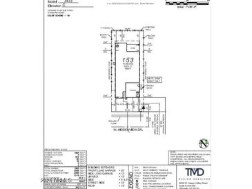 Plot plan showing home dimensions and location on lot at 18096 W Hiddenview Dr, Goodyear, AZ 85338