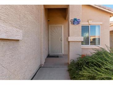 Front entry with a security door and small shrubs at 805 W Sunset Dr, Coolidge, AZ 85128