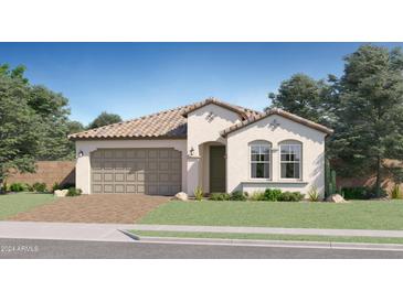 Single-story home with a tile roof, two-car garage, and landscaped front yard at 7562 W Honeysuckle Dr, Peoria, AZ 85383