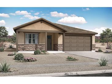 One-story home with brown garage door and stone accents at 4049 W Eli Dr, San Tan Valley, AZ 85144