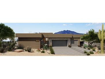 Modern desert home with three-car garage and desert landscaping at 37200 N Cave Creek Rd # 1011, Scottsdale, AZ 85262