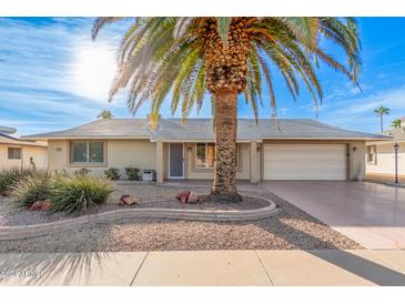 Single-story home with a two-car garage and landscaped front yard at 13019 W Rampart Dr, Sun City West, AZ 85375