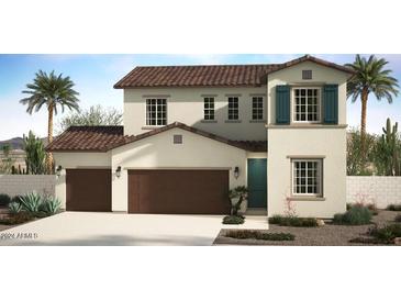 Two-story home with brown garage doors and teal accents at 4924 W Beryl Ave, Glendale, AZ 85302