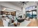 Open living space with hardwood floors and a view of the backyard at 38152 N 109Th St, Scottsdale, AZ 85262