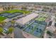 Aerial view of community amenities including pickleball and bocce ball at 8351 E Monte Ave, Mesa, AZ 85209