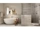 Modern bathroom featuring a soaking tub and walk-in shower at 4849 N Camelback Ridge Rd # B106, Scottsdale, AZ 85251