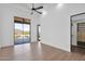 Bedroom with sliding door to patio and mountain views at 11475 E Paradise Ln, Scottsdale, AZ 85255