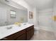 Modern bathroom with double vanity, soaking tub, and tile flooring at 18361 E Eloisa Dr, Gold Canyon, AZ 85118