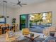Open living area with sliding glass doors revealing a pool and golf course at 11905 N 83Rd Pl, Scottsdale, AZ 85260