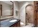 Bathroom with single vanity and shower at 18826 N 101St Pl # 10, Scottsdale, AZ 85255