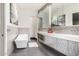 Modern bathroom with double vanity and free-standing tub at 1920 E Schooner Ct, Gilbert, AZ 85234