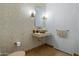 Modern bathroom with unique tile work and floating vanity at 9673 E Oberlin Way # 15, Scottsdale, AZ 85262