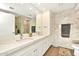 Elegant bathroom with double vanity, quartz countertops, and a large shower at 7137 E Rancho Vista Dr # 7008, Scottsdale, AZ 85251