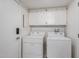 Laundry room with washer, dryer, and white cabinets at 4525 N 66Th St # 70, Scottsdale, AZ 85251
