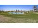 Scenic view of a golf course with pond and fountain at 17780 W Canto Bonito Ln, Surprise, AZ 85387