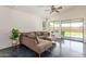 Relaxing living room with L-shaped sectional sofa and sliding doors to backyard at 35066 N Happy Jack Dr, San Tan Valley, AZ 85144