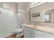 Clean bathroom with a large mirror and a shower stall at 11225 E Ocaso Ave, Mesa, AZ 85212