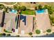 Aerial view of homes with pools and lush landscaping at 23392 S 209Th Pl, Queen Creek, AZ 85142