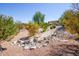 Landscaped front yard with pathway and retaining wall at 9233 S Krista E Dr, Goodyear, AZ 85338