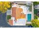 Bird's-eye view of a charming home with a terracotta roof and private pool at 7344 E Keim Dr, Scottsdale, AZ 85250