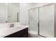 Modern bathroom with updated vanity and patterned glass shower door at 4156 E Nokota Rd, San Tan Valley, AZ 85140