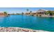Tranquil lake view with houses and palm trees at 10923 W Escuda Dr, Sun City, AZ 85373