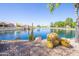 Serene lake view with desert landscaping and cacti at 10923 W Escuda Dr, Sun City, AZ 85373