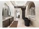 Luxurious bathroom with double vanity, a soaking tub, and designer tile at 21868 E Stacey Rd, Queen Creek, AZ 85142