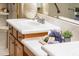 Double vanity bathroom sink with modern fixtures and decorative accents at 13747 W Nogales Dr, Sun City West, AZ 85375