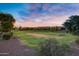 View of a community green space with houses in background at sunset at 41650 W Harvest Moon Dr, Maricopa, AZ 85138