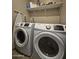 Laundry room with washer, dryer, and storage shelves at 650 N Hawes Rd # 3404, Mesa, AZ 85207