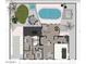 Home floor plan showcasing a pool, bedrooms, and garage at 3487 E Delcoa Dr, Phoenix, AZ 85032