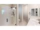 Clean bathroom with walk-in shower and single sink vanity at 10611 E Tumbleweed Ave, Mesa, AZ 85212