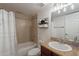 Clean bathroom with shower/tub combo, granite vanity, and modern fixtures at 3500 N Hayden Rd # 1005, Scottsdale, AZ 85251