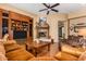 Gathering room with hardwood floors, a fireplace, and built in shelving at 35140 N 52Nd Pl, Cave Creek, AZ 85331