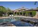 Stunning home exterior with stonework and inviting pool area at 19452 N 98Th Pl, Scottsdale, AZ 85255