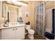 Clean bathroom with white vanity, shower/tub combo, and tile floor at 12840 W Santa Ynez Dr, Sun City West, AZ 85375