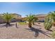 Backyard oasis with fire pit, palm trees, and artificial turf at 40350 W Art Pl, Maricopa, AZ 85138