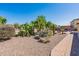 Landscaped backyard with cactus, gravel, and a brick pathway at 40350 W Art Pl, Maricopa, AZ 85138