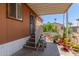 Covered patio with seating area and potted plants at 9431 E Coralbell Ave # 172, Mesa, AZ 85208