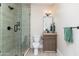 Modern bathroom with glass shower and wood vanity at 3518 N Shadow Trl, Mesa, AZ 85207