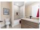 Clean bathroom with a tub shower combo and modern vanity at 3518 N Shadow Trl, Mesa, AZ 85207