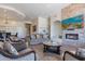 Living area with hardwood floors, stone fireplace, and large flat-screen TV at 10512 E Cortez Dr, Scottsdale, AZ 85259