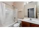 Bathroom with tub, shower, vanity, and built-in shelving at 9985 E Legend Ct, Gold Canyon, AZ 85118