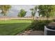 Landscaped backyard with lush lawn and trees at 376 N Iron Horse Dr, Coolidge, AZ 85128
