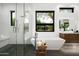 Modern bathroom with a large soaking tub, walk-in shower, and stylish fixtures at 6201 E Calle Redonda --, Scottsdale, AZ 85251