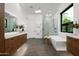 Spa-like bathroom with double vanity, large soaking tub, and walk-in shower at 6201 E Calle Redonda --, Scottsdale, AZ 85251
